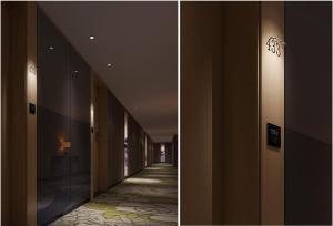 two pictures of a hallway in a building at Paco Hotel Gangding Metro Guangzhou-Free Shuttle Bus fir Canton Fair in Guangzhou