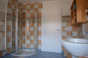 un baño con ducha y lavabo en Landidyll, en Uelzen 30 fotos más