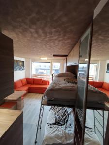 um quarto com 2 beliches e um sofá em Studio Apartment Jež em Bovec