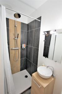 een badkamer met een wastafel en een douche met een wastafel bij Appart Rouen Centre in Rouen