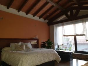 a bedroom with a bed and a large window at casa cristimil -san amaro in Salamonde +17 photos