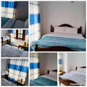 un collage de 4 fotos de un dormitorio con cama en Shiny View, en Nuwara Eliya