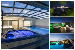a collage of three pictures of a hot tub at Zambelis Athens Penthouse Spa in Athens