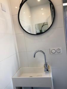 a bathroom with a sink and a mirror at Hôtel Le Mistral in Marseille