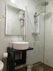 a bathroom with a sink and a glass shower at Sea Star in Tribunj