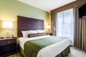 Cobblestone Hotel & Suites - McCook في ماكوك: غرفة فندقية بسرير كبير ونافذة