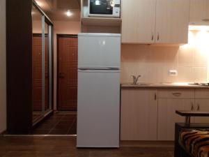 ハルキウにあるStudio Darvina 20のキッチン(電子レンジ付)の白い冷蔵庫