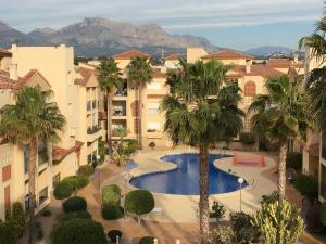 a view of a courtyard with palm trees and buildings at Albir Vacation in Albir