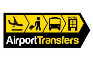 a sign that reads airport transfers with a man and a bus at B&B Quasimodo in Caltagirone