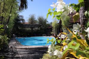 einen Pool in einem Garten mit Bäumen in der Unterkunft Domicilio Lorenzo in Davao City