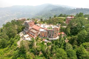 an aerial view of a building on a mountain at Hotel Himalayan Villa in Nagarkot