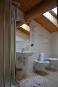 a bathroom with a sink and a toilet at Meubl&egrave; Rosalpina in Valdidentro