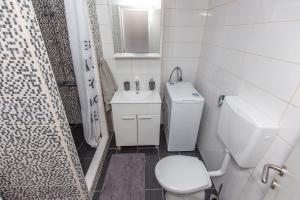 a white bathroom with a toilet and a sink at Apartment Lucija in Bakar +26 photos