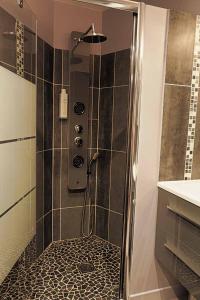 W łazience znajduje się prysznic ze szklanymi drzwiami. w obiekcie Au Fil de l'Eau w mieście Mouroux