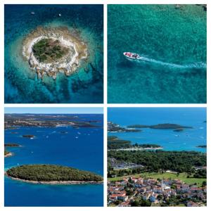 four pictures of a small island in the water at Studio App Aqua in Funtana