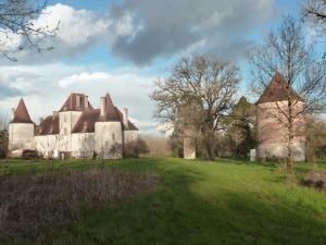 an old house on a green field with trees at Gite Des Etangs in Paulnay