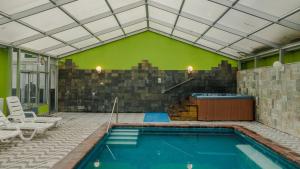 ein Swimmingpool in einem Raum mit einer grünen Wand in der Unterkunft Hotel Ricadi in Piriápolis
