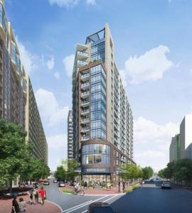 a rendering of a tall building in a city at Global Luxury Suites Bethesda Chevy Chase in Bethesda