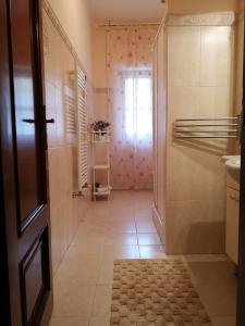 a bathroom with a shower and a sink and a door at La casa della sposa in Trani