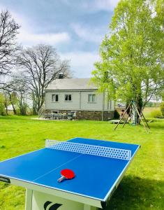 una mesa de ping pong en medio de un patio en Chalet Ardenne Routy, en Rochehaut