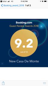 Certifikát, hodnocení, plakát nebo jiný dokument vystavený v ubytování New Casa De Monte