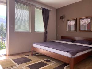 a bedroom with a bed and a large window at Apartmani Alo Alo (kod Mikija) in Plav