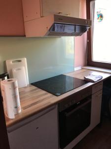 a kitchen with a stove and a counter top at Central-Apartment-Adria in Saarbrücken