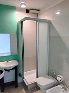 a bathroom with a shower and a toilet and a sink at Plaza in Buenos Aires +69 photos