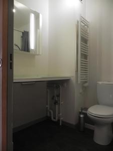a bathroom with a toilet and a sink and a mirror at Studio Ttikia in Cambo-les-Bains