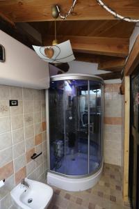 a bathroom with a shower with a toilet and a sink at La Cincia in Morgex +23 photos