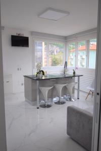 uma grande cozinha com um lavatório e um balcão em Uni Apart em Trento