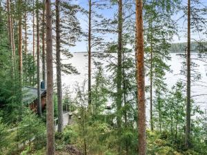 a house in the woods with a view of the water at Holiday Home Iltarusko by Interhome in Vuoriniemi