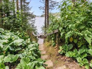 a path through a garden next to a body of water at Holiday Home Iltarusko by Interhome in Vuoriniemi