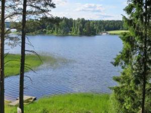 a lake with a dock in the middle of it at Holiday Home Lepolahti by Interhome in Virrat