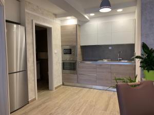 a kitchen with a stainless steel refrigerator and cabinets at Apartman ANGOLO VERDE in Vižinada