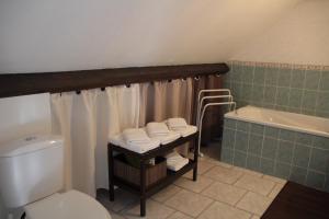 a bathroom with a toilet and a bath tub at La Rose des Vents in Saint-Germain-sur-Morin