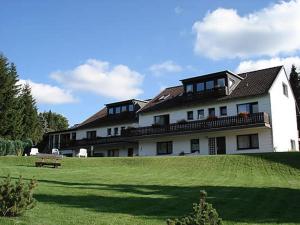duży biały budynek na trawiastym polu w obiekcie Haus Panorama Sankt Andreasberg w mieście Sankt Andreasberg