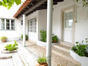 a front porch of a house with columns and plants at Casa dos Pocinhos - Férias tranquilas no campo in Torres Novas