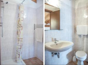 2 zdjęcia łazienki z umywalką i toaletą w obiekcie Agriturismo Madonna Dei Ceppi w mieście Lezzeno