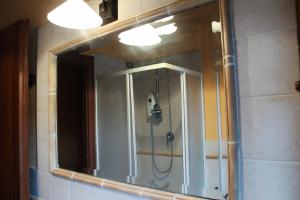 a mirror in a bathroom with a shower at SAN COSTANZO APPARTAMENTI VACANZE in Parrano +32 photos