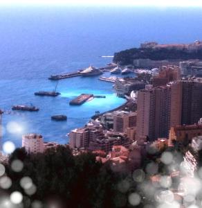 a view of a city with boats in the water at Villa Azur Cap d'Ail in Cap d'Ail