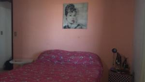 a bedroom with a bed and a picture on the wall at 3 Kitnets in Rio das Ostras