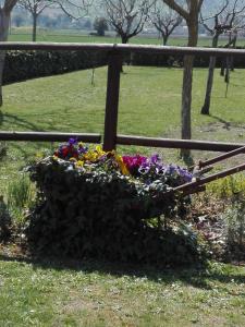 Un mazzo di fiori seduti su una recinzione di Silos Torrenova a Potenza Picena