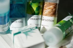 a close up of a toothbrush and a tube of tooth paste at La Civignola in Casalborgone