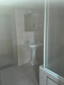 雅萊的住宿－LA DILIGENCE，白色的浴室设有水槽和淋浴。
