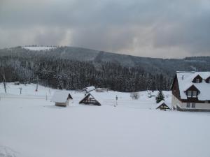 a group of houses in a snow covered field at Apartmány D u sjezdovky - Horní Mísečky in Horni Misecky