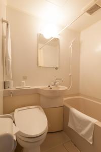 a bathroom with a toilet and a sink and a tub at Benikea Calton Hotel Fukuoka Tenjin in Fukuoka