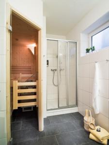 a bathroom with a shower and a walk in shower at AlpenParks Chalet & Apartment AreitXpress in Zell am See