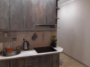 a kitchen with a sink and a counter top at Apartment in ZHK Sputnik in Dombay