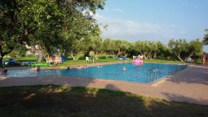 a large swimming pool with people in a park at Captain Tom in Frangokastello